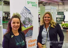 Asetila Kostinger with Green well and Eelkje Pulley with Hortidaily having a laugh at the Green well booth. The company has found a solution to remedy a large part of the energy problems horticulture is currently facing by saving on energy use.